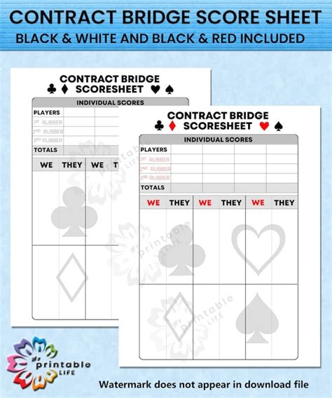 CONTRACT BRIDGE Score Sheet Card Game Scorecard Comes In 2 Etsy