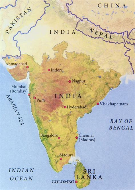 Geographic Map Of India With Important Cities Stock Image Image Of