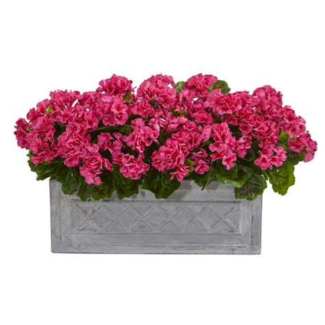 Nearly Natural 18 Geranium Artificial Plant In Stone Planter Uv