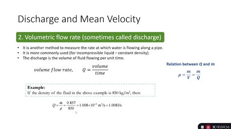 Fluid Mechanics Chapter 4 Discharge And Mean Velocity Youtube