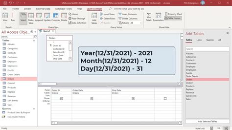 How To Use Date Year Month Day Functions As Criteria In Queries In