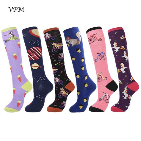 Vpm Cotton Knee High Womens Long Socks Colorful Harajuku Funny Cute Kawaii Cartoon Fox Unicorn