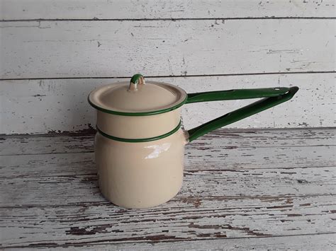 Maybe you would like to learn more about one of these? Enamel Double Boiler Pot with Lid Cream and Green ...