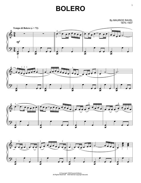 maurice ravel bolero sheet music piano solo in c major transposable download print sku