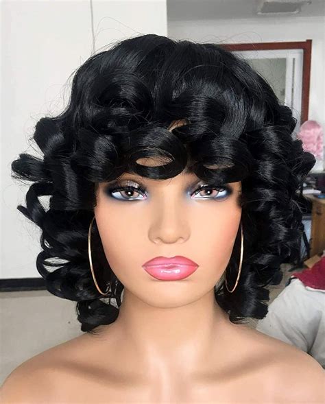 Big Bouncy Fluffy Kinky Synthetic Short Curly Black Wig For Etsy
