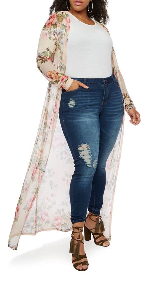 Plus Size Floral Maxi Duster Fashion Autumn Fashion Plus Size