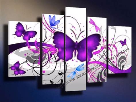 Hand Painted Modern Purple Butterfly Dragonfly Abstract