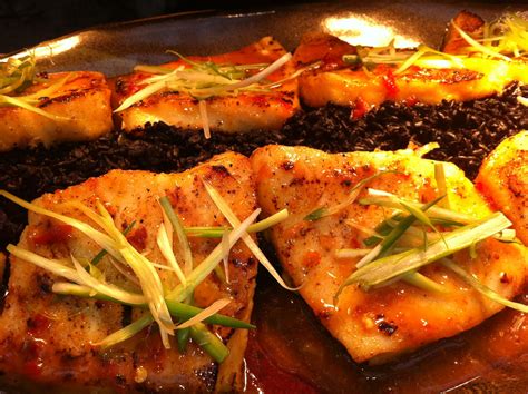 Miso Glazed Chilean Sea Bass Forbidden Rice Seafood Dinner Asian Recipes Food