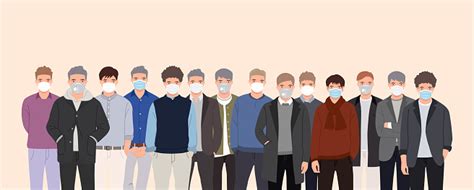 Group Of People Men Wearing Medical Face Masks To Protect Against Virus