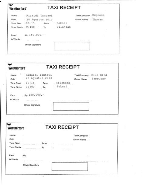 Taxi Receipt Pdf