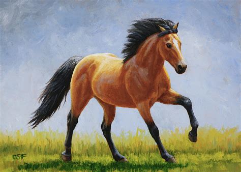 Been in training for 7 months for halter. Buckskin Horse - Morning Run Painting by Crista Forest