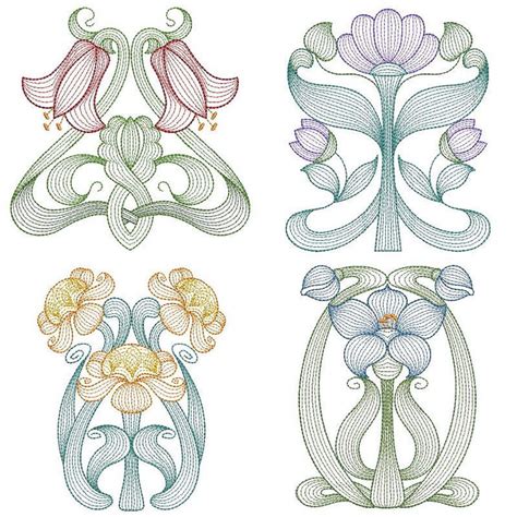Rippled Art Nouveau Flowers 2 Set 11 Designs 3 Sizes Products