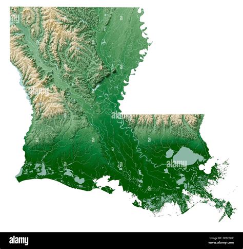 The Us State Of Louisiana 3d Rendering Of Shaded Relief Map With Water