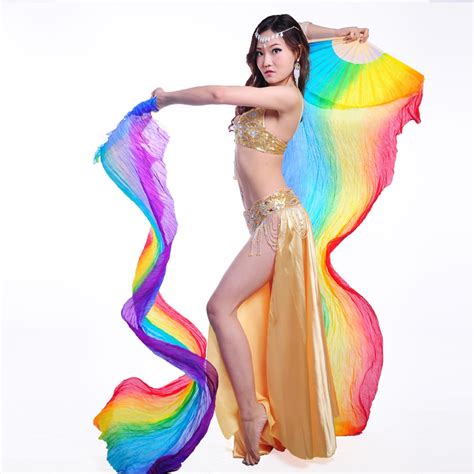 2018 1 Pair 100 Silk Veil Belly Dance 200cm Long Silk Veils Fan Belly