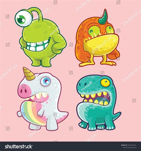 Cute Little Monsters Cartoon Set Stock Vector Royalty Free 1935553525