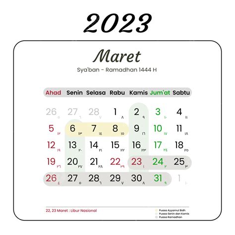 Gambar Kalender Hijriah Maret 2023 Vektor Kalender Kalender 2023