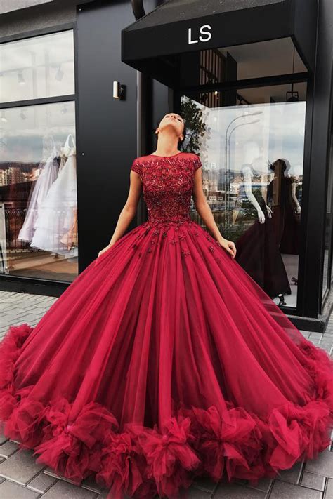 Red Tulle Ball Gown Prom Dress Sweet 16 Dressesquinceanera Dresses