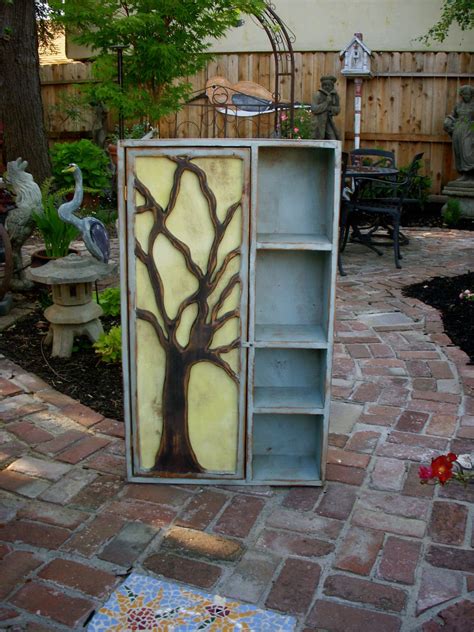 Rustic Furniture Wood Shelf Oak Tree Cabinet Artistic