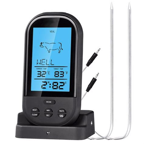 2017 Black Wireless Digital Lcd Display Bbq Thermometer Kitchen