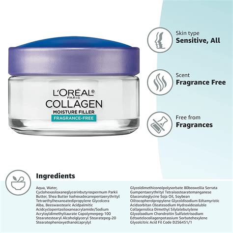 Loreal Paris Skincare Collagen Face Moisturizer Fragrance Free Day And