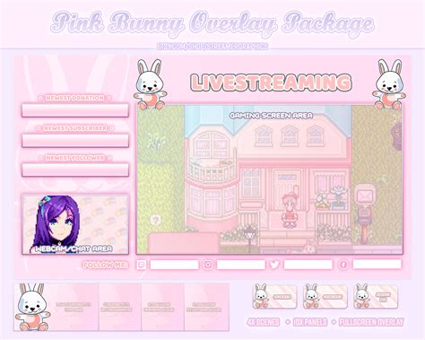 Pink Bunny Twitch Stream Overlay Package Cute Kawaii Bun Etsy