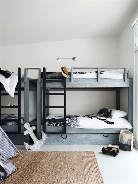 Grey Bunk Beds In Shared Boys Room