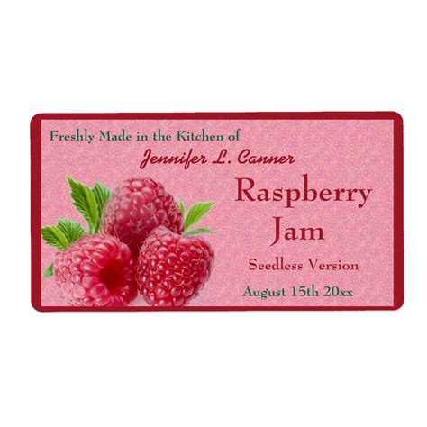 Red Raspberry Jam Or Preserves Canning Jar Label Zazzle