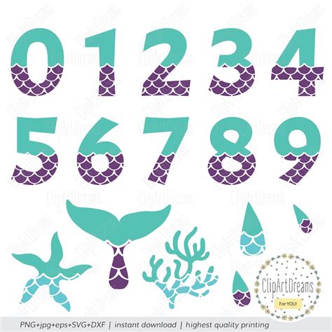 Mermaid Numbers Mermaid Numbers Svg Pattern Tail Starfish Svg Etsy