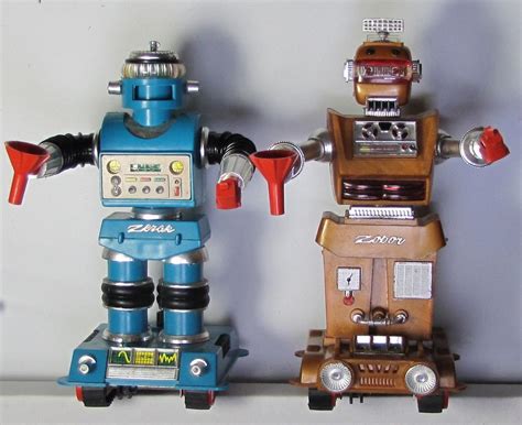 Two Zeroids Robots By Ideal Zerak And Zobor Vintage 1960s Toy Robots