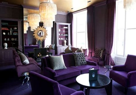 Purple Monochromatic Color Scheme In This Royal Purple Living Room