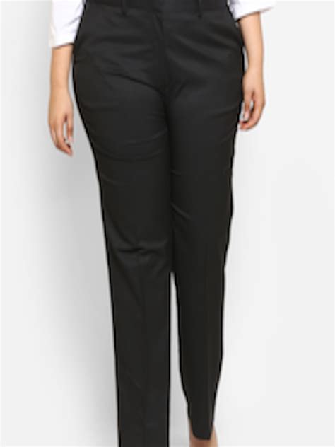 Buy All Plus Size Women Black Regular Fit Solid Formal Trousers