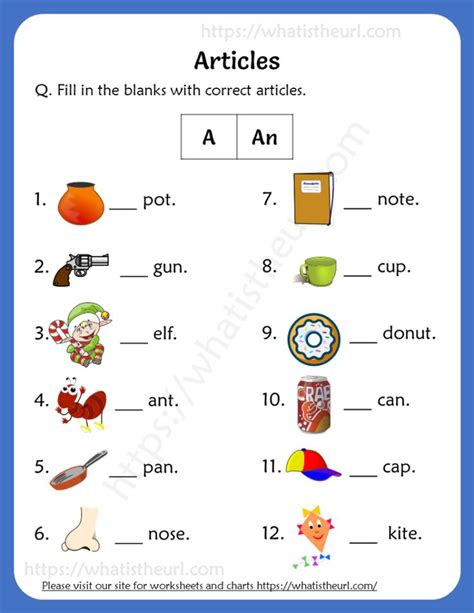 Articles Worksheets For 1st Grade A An Your Home Teacher