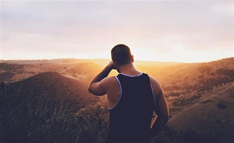 Guy Man Male People Back Contemplate Style View Hills Summit