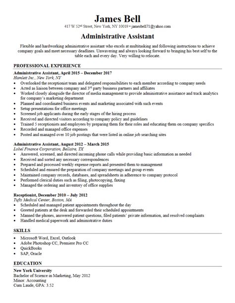 The first step to getting a vet assistant job is writing a resume that will pass the strictest vetting procedures. Free Administrative Assistant Resume Resumego ...