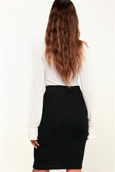 Joa Black Midi Skirt Ribbed Skirt Side Button Skirt