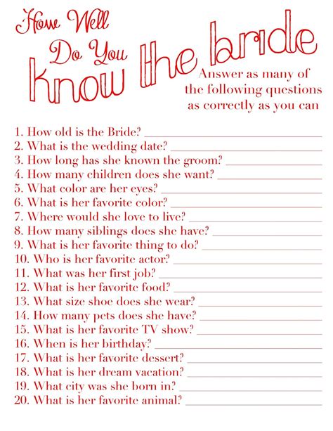 How well do you know the bride? How Well Does The Bride Know The Groom Free Printable ...