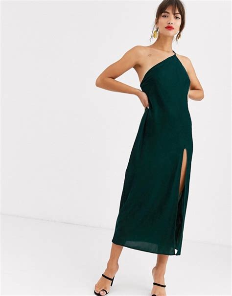 Asos Design One Shoulder Midaxi Dress In Velvet With Drape Back Asos