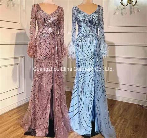 2021 New Sequined Sex Beading Feather Evening Dress Luxury Party Frock