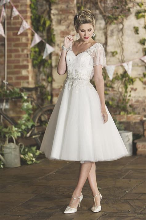 Misses' retro wedding dress and underskirt sewing pattern: Chloe | Vintage Style Embroidered Short Wedding Dress ...