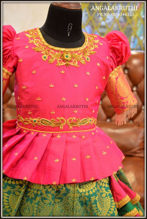 Girls Pattu Pavada With Hand Embroidery Blouse Kids Frocks Design