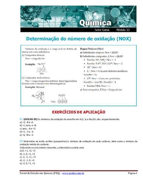 Pdf Determinação Do Número De Oxidação Nox Pablo Henrique