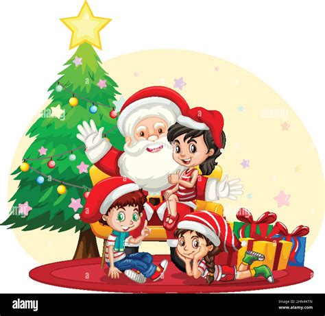Santa Claus With Children Celebrating Christmas Illustration Stock