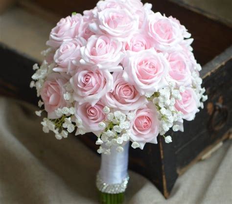 Pink Roses Bouquets Real Touch Pale Pink Roses Bridal Bouquets Silk