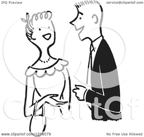 Cartoon Of A Retro Talkative Young Couple Having A