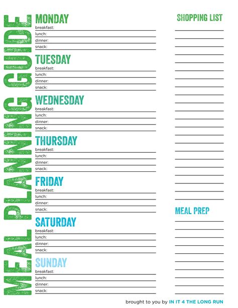 Printable Meal Plan Chart