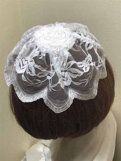 White Lace Chapel Cap Womens Lace Head Covering White Etsy