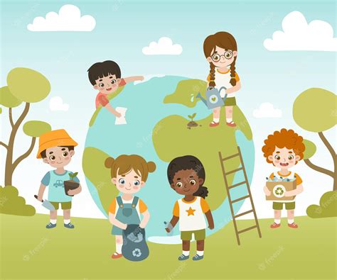 Premium Vector Friendly Kids Take Care Of The Planet Earth