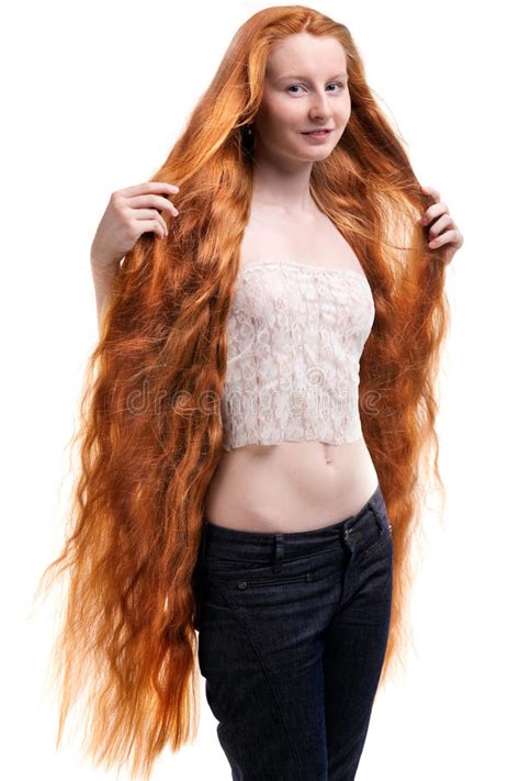 Teenage Girl With Extremely Long Red Hair Stock Image Image Of