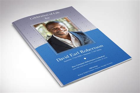 Blue Diamond Funeral Program Template Word And Publisher 4 Etsy
