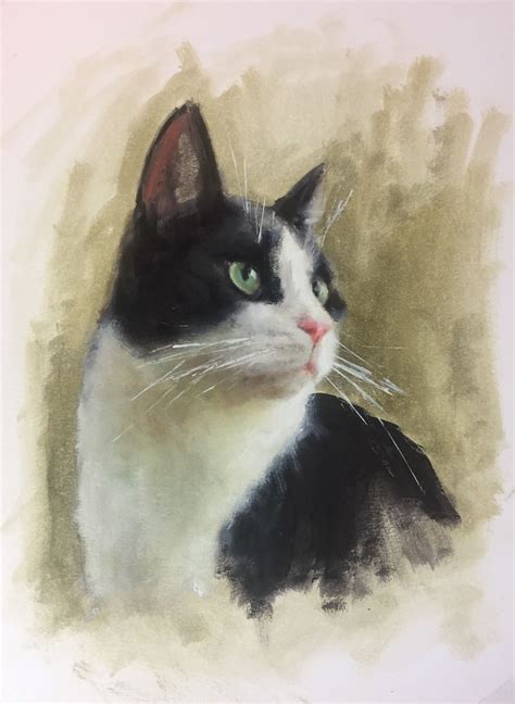 Black And White Cat Art Painting Tuxedo Cat By Sarahhallidayart Cat